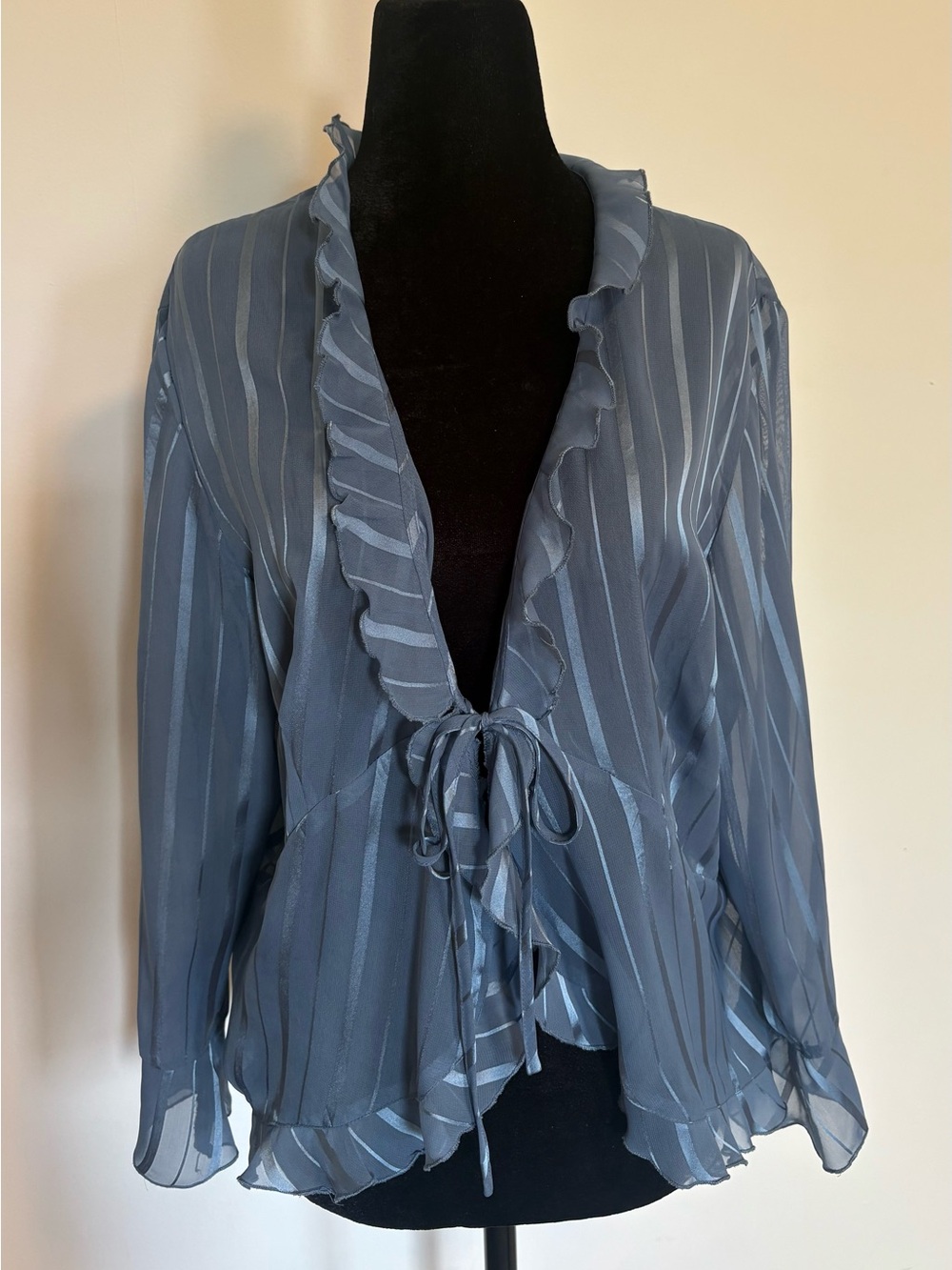 Y2K Sheer Blue Ruffle Tie-Front Blouse